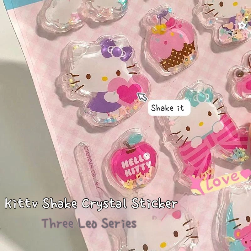 Sanrio 8pcs Shake Water Stickers Kawaii Hello Kitty Cute Girl Heart Crystal Stickers 3d Stereo Decorative Bubble Stickers Gifts