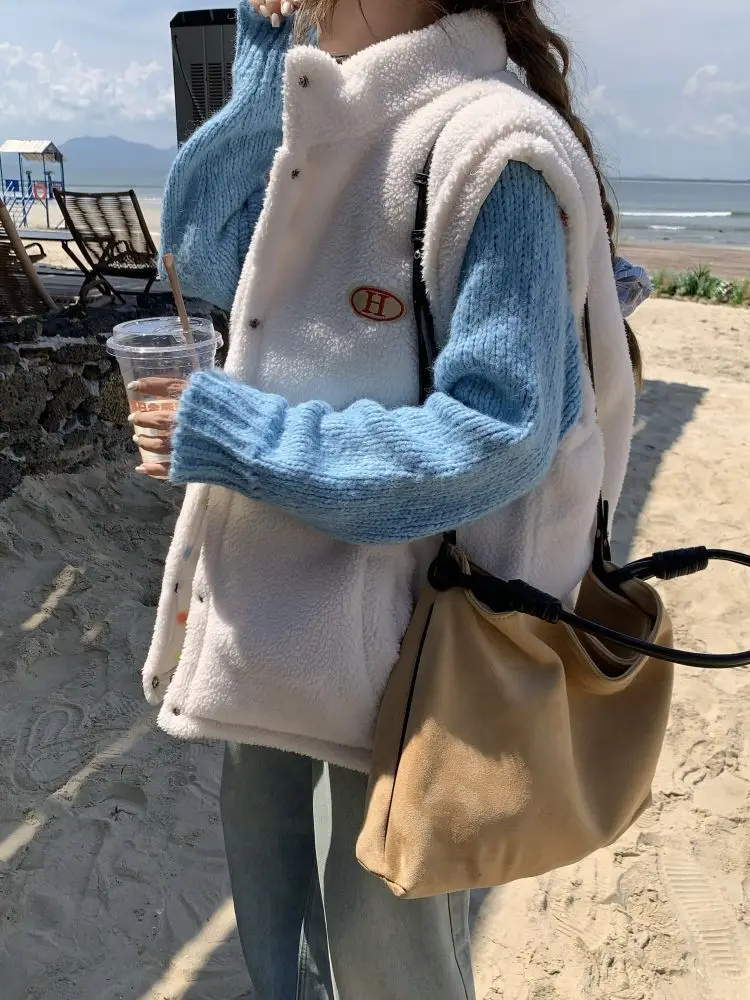 水玉模様リバーシブルラムウールコットンベスト レディース 2025秋冬デザイン ルーズ厚手コットンジャケット