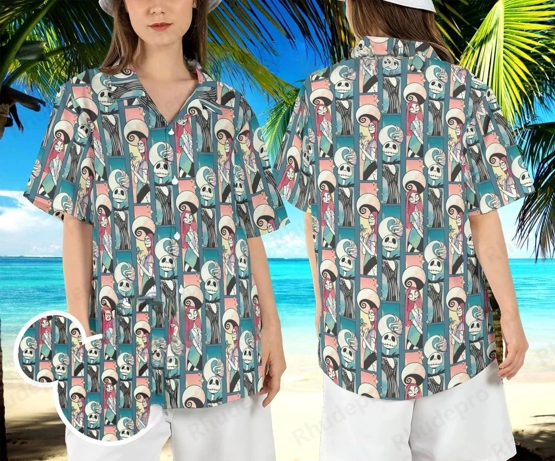 

Disney 2025 New Disneyland Halloween Hawaii Shirt New Fashion Short Sleeve Shirts Men Women Casual Beach Shirts Hawaiian Shirts