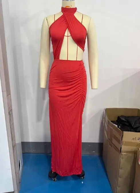 

Women's Dress 2025 Fashion Summer Latest Hot Selling Y2K Uniquehot and Sexy Girl Hanging Neck, Backless,red Waist Cinching Dress