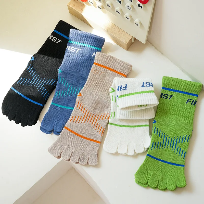 

5 пар детских спортивных носков с пятью пальцами, хлопковые детские носки для мальчиков и девочек, студенческие дышащие впитывающие пот спортивные носки средней длины