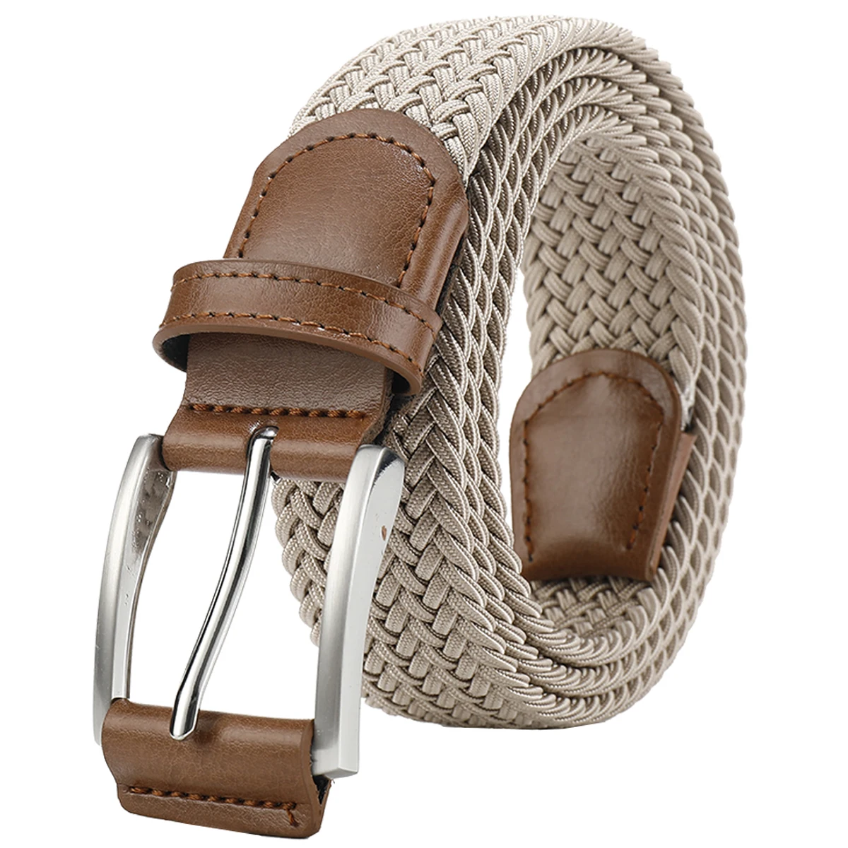 حزام خصر منسوج مرن من جلد البقر مع إبزيم إبرة للرجال والنساء حزام كاجوال بدون ثقب للسراويل الرجالية والنسائية