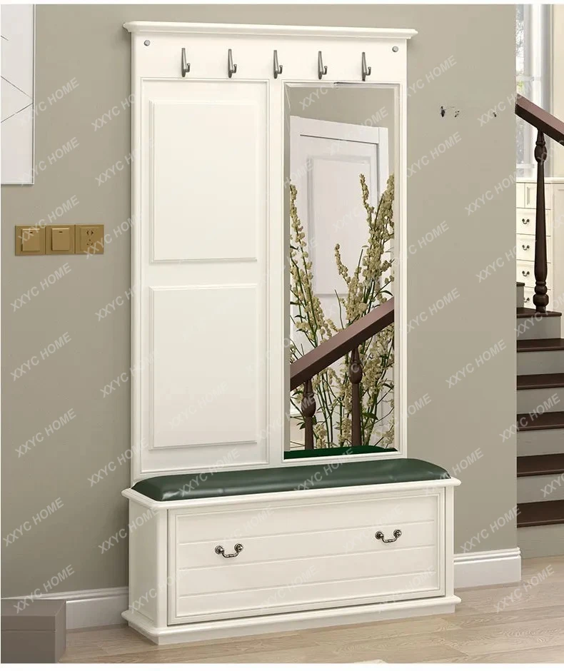 Lsolid wood floor coat rack, shoe changing stool integrated entrance, multi-functional shoe cabinet, bedroom clothes rack