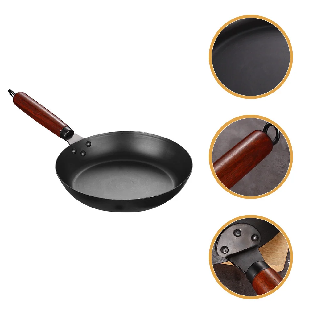 

Non-Stick Frying Pan 26Cm Wooden Handle Chinese For Gas Stove Kitchen Cookware Wok Pan Cooking Pot Round Bottom Wok