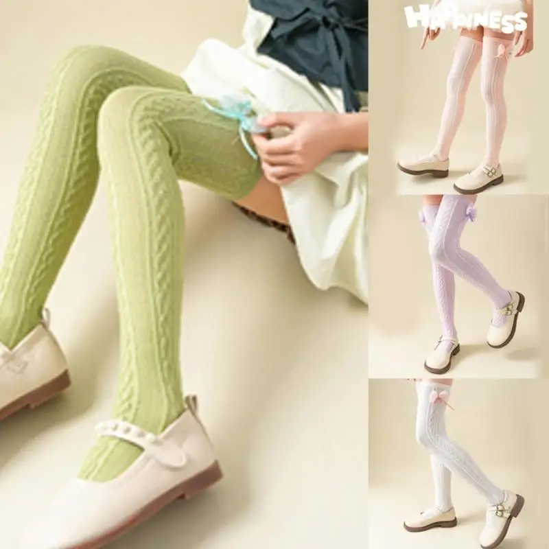 Kids Over the Knee Socks AntiSlip Thigh High Socks Spring Soft Thin Elastic Bows Socks Child School Stage Shows Socks