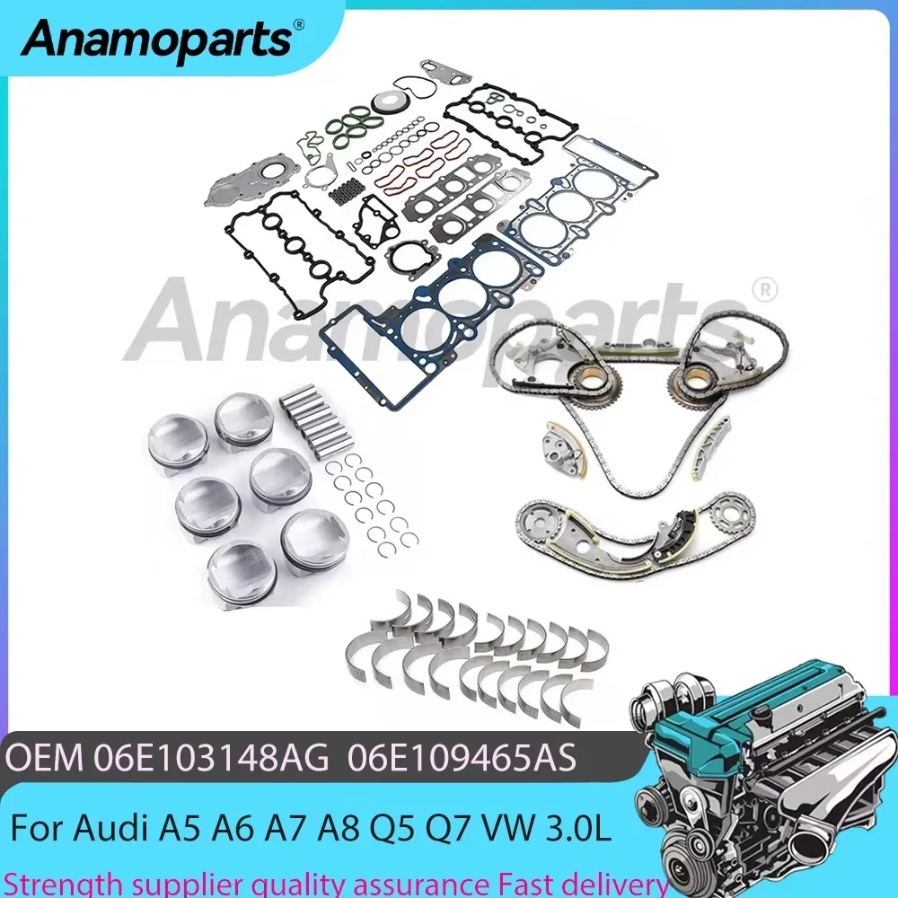 

Engine Rebuild Timing chain piston bearings kit Fit 3.0L V6 For Audi A5 A6 A7 A8 Q5 Q7 VW 3.0L CGEA CGFA CJTA 06E103148AG 11-18