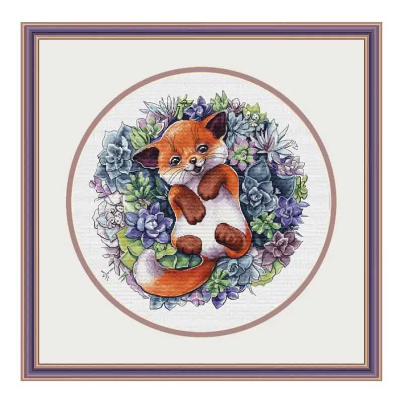 Fishxx Cross Stitch Kit D1034 Small Fox Essence Print In A Fleshy Bush