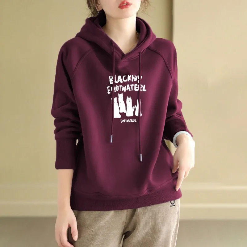 Baggy Printed Woman Hooded Tops Essential Emo Novelty Hoodies Sweatshirt for Women Korean Popular Clothes 2025 Trend Sweat-shirt