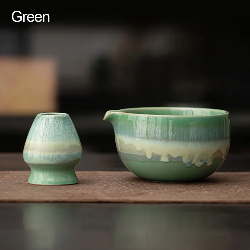 

Ceramic Matcha Bowl Set Smooth Kiln Discoloration Matcha Whisk Stand High Temperature Resistant Large Capacity