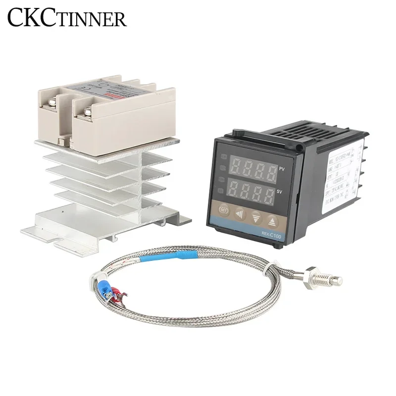 REX-C100VAN Digital RKC PID Thermostat Temperature Controller digital REX-C100/ 40A SSR Relay/K Thermocouple Probe/heat sink