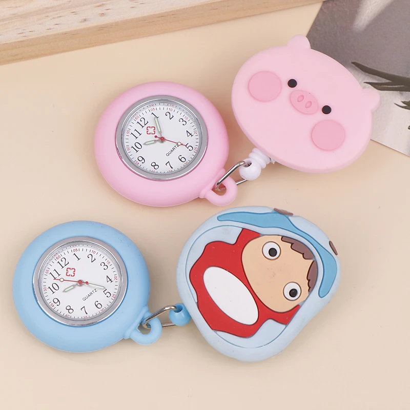 Cute Cartoon Stretchable Silicone Pocket Watch, Retrátil Pull Buckle, Enfermeira Assista, Doutor Peito, Estudante Pendurado