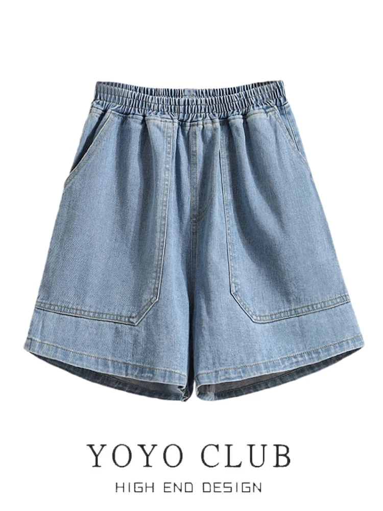 

Summer Thin High Waist Loose A-Line Denim orts for plus Size Women Wide Leg Pants Casual Comfortable Fem Jeans