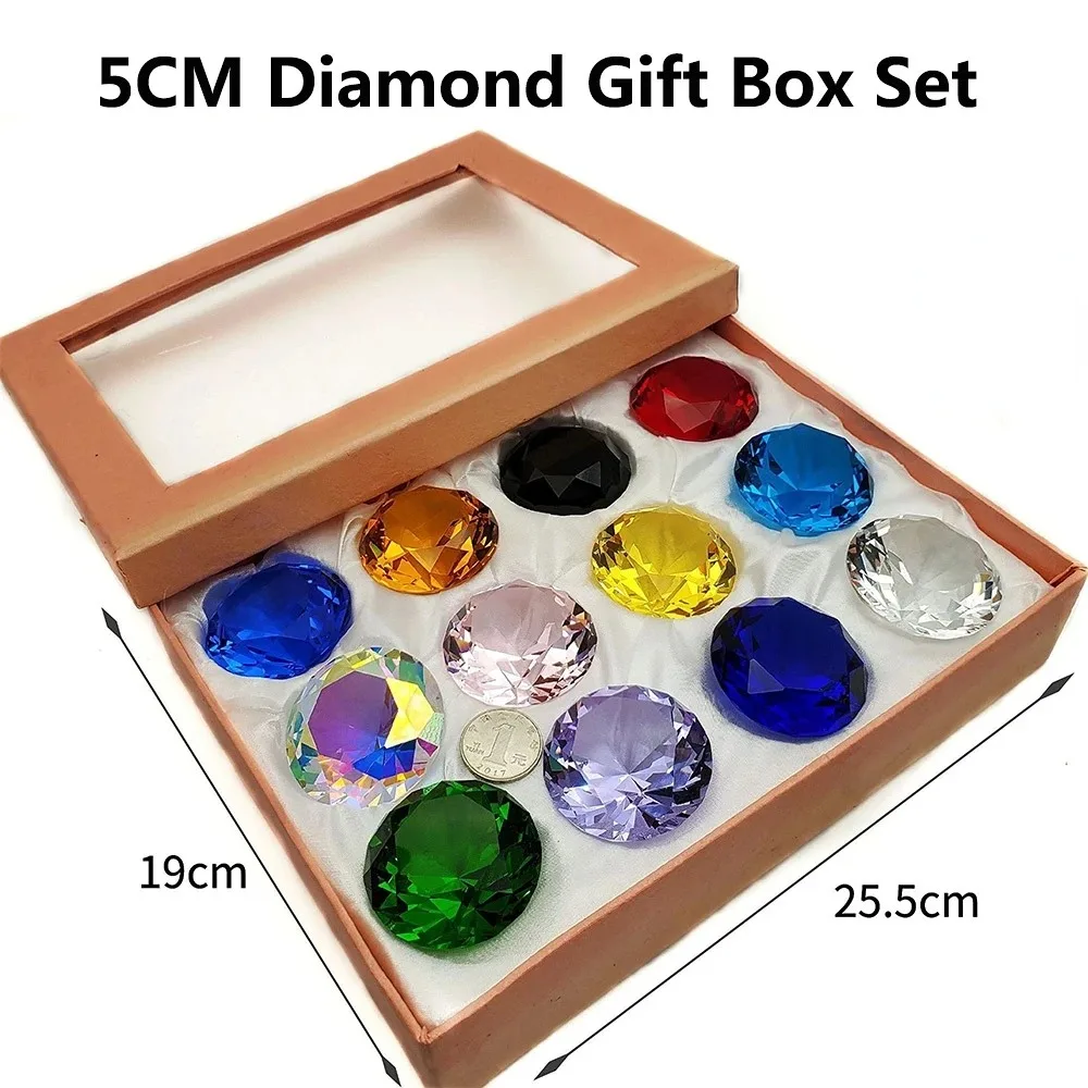 Imagem -04 - Cristal Artificial Diamond Jewel Grupo Paperpeso Room Decor Brinquedos para Crianças Corte Redondo Gem Gift Box 12 Cores 12 Pcs