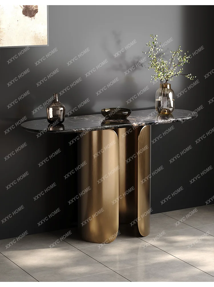 High-end entrance table, light luxury against the wall, modern simple ultra-narrow marble entrance table