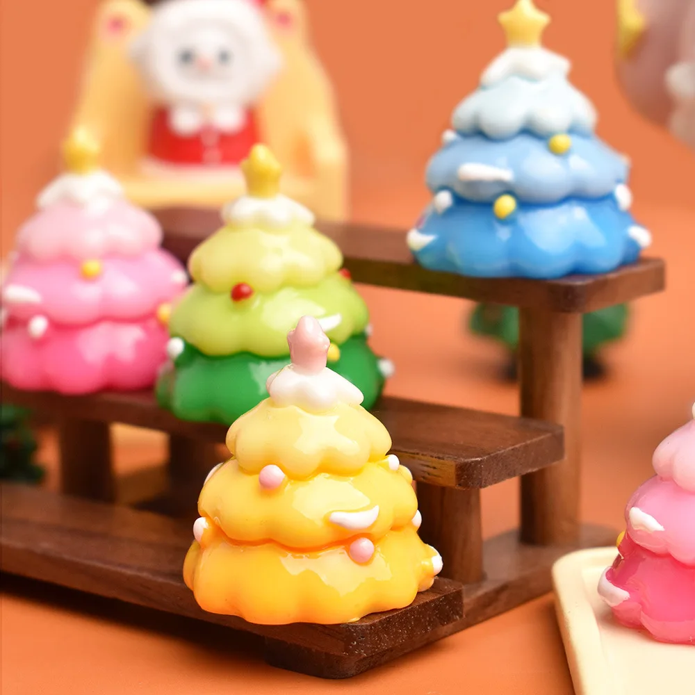 5/10pcs Gradient Color Mini Christmas Tree Resin Decor For DIY Cake Topping Fairy Garden Xmas Craft Ornaments