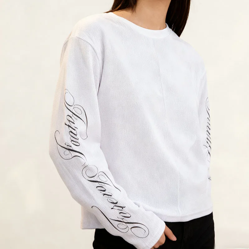 유럽 미국 Y2K 봄 가을 여성용 레이지 홈 캐주얼 탑 출퇴근용 심플 티셔츠 레터 프린팅 라운드넥 긴팔 티셔츠