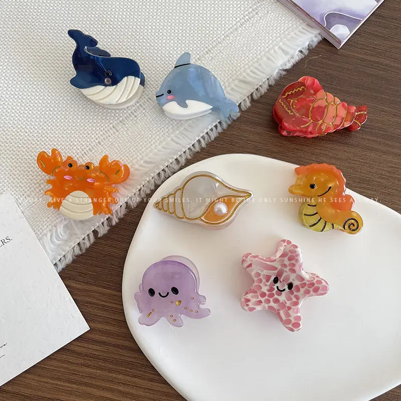 8/7/5Pcs Acetate Ocean Animal Hair Clips Summer Beach Non-Slip Hair Claws Crab Starfish Whale Hair Accessories for Women Girl