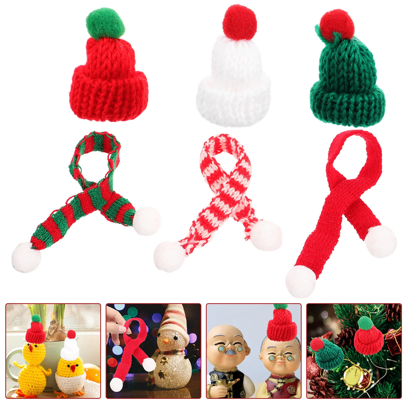 

6Pcs Christmas Hat Accessories Mini Woolen Hat Scarf for DIY Decor Craft Projects Phone Case Bottle Wine Jar Decoration