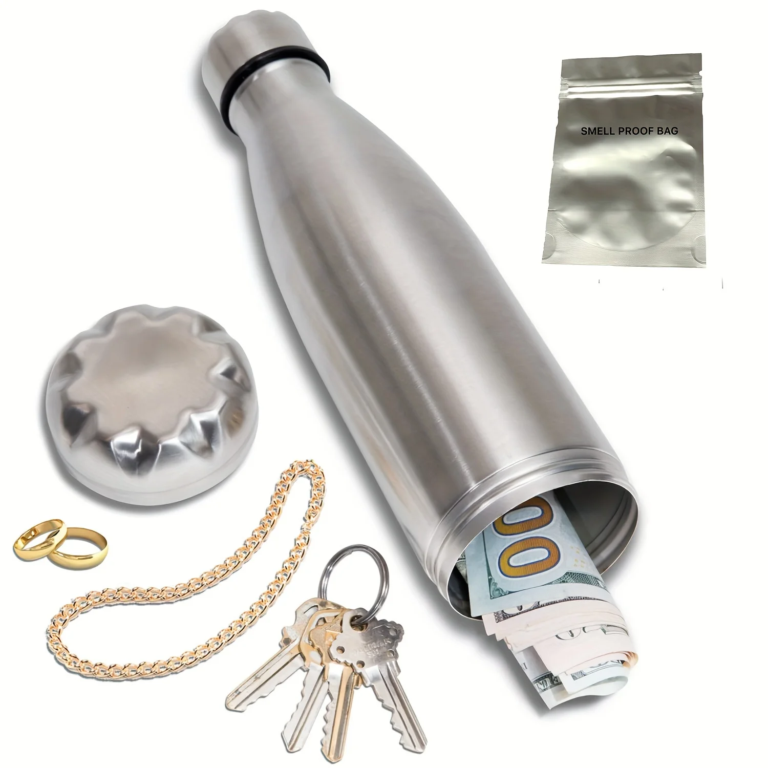 Diversion safe Stainless Steel Insulated Water Bottle with Detachable Bottom Secret Storage Compartment for Cash, Jewelry and Valuables