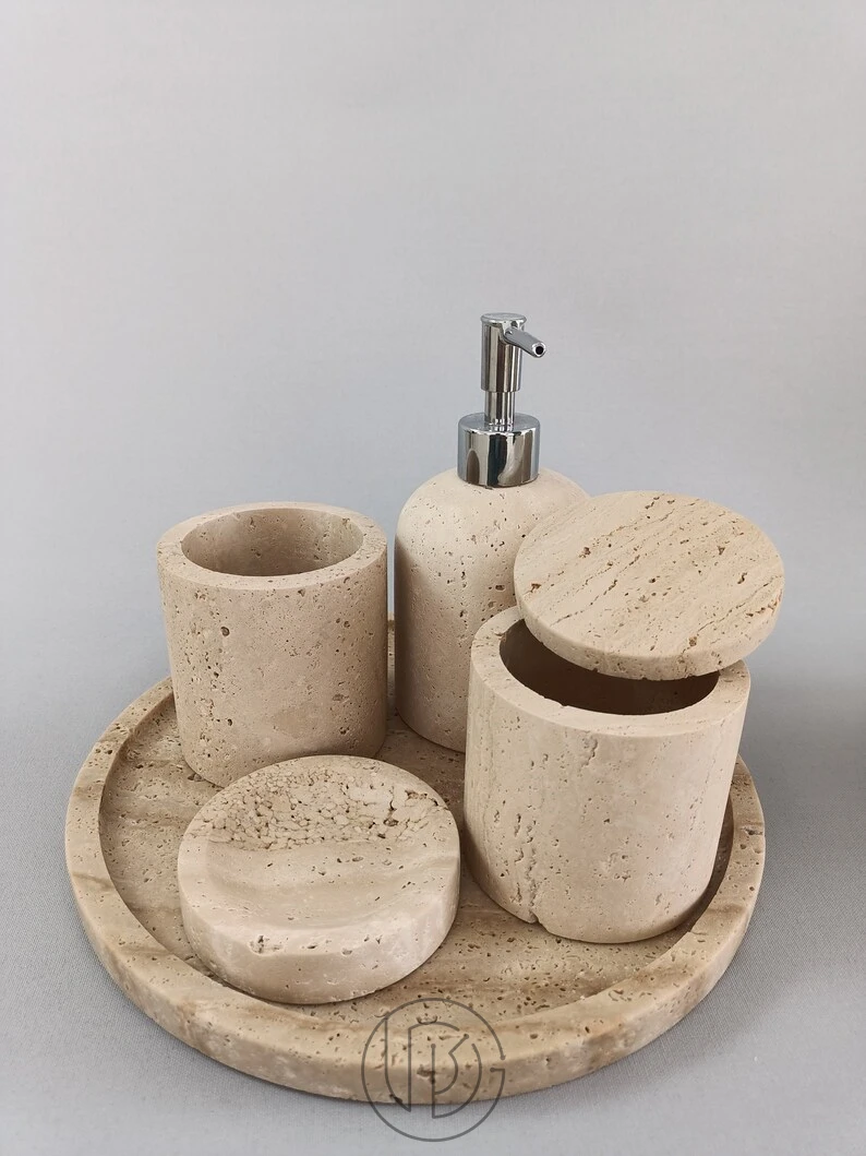 Travertine 100% Natural Marble Bathroom Set Toilet Supplies