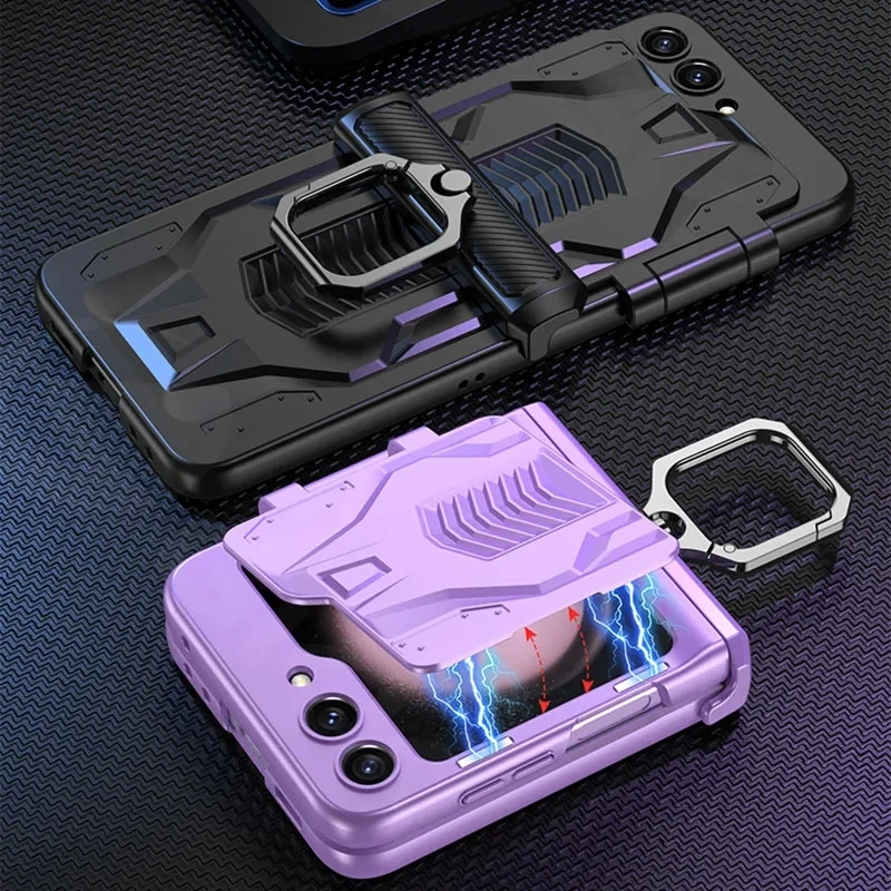 Magnetic Hinge Ring Holder Case For Samsung Galaxy Z Flip 5 5G Magnetic Flip Back Screen Glass Cover For Galaxy Z Flip5 Case