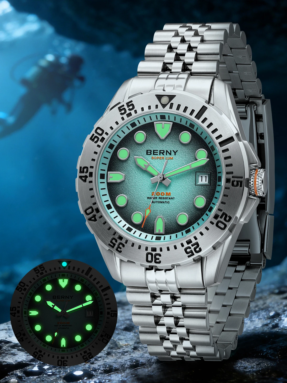 BERNY 20ATM Automatisch Duikhorloge voor Mannen MIYOTA 8215 Top Nauwkeurigheid 316L Staal Supper Lichtgevende Saffier AR Heren Duikhorloges - afbeelding 2
