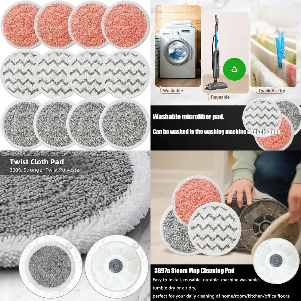 

Bissell Spinwave 3897A, 3712C, 3712W Steam Mop Replacement Pads, 12-Count, SmartSteam Scrubbing Compatible