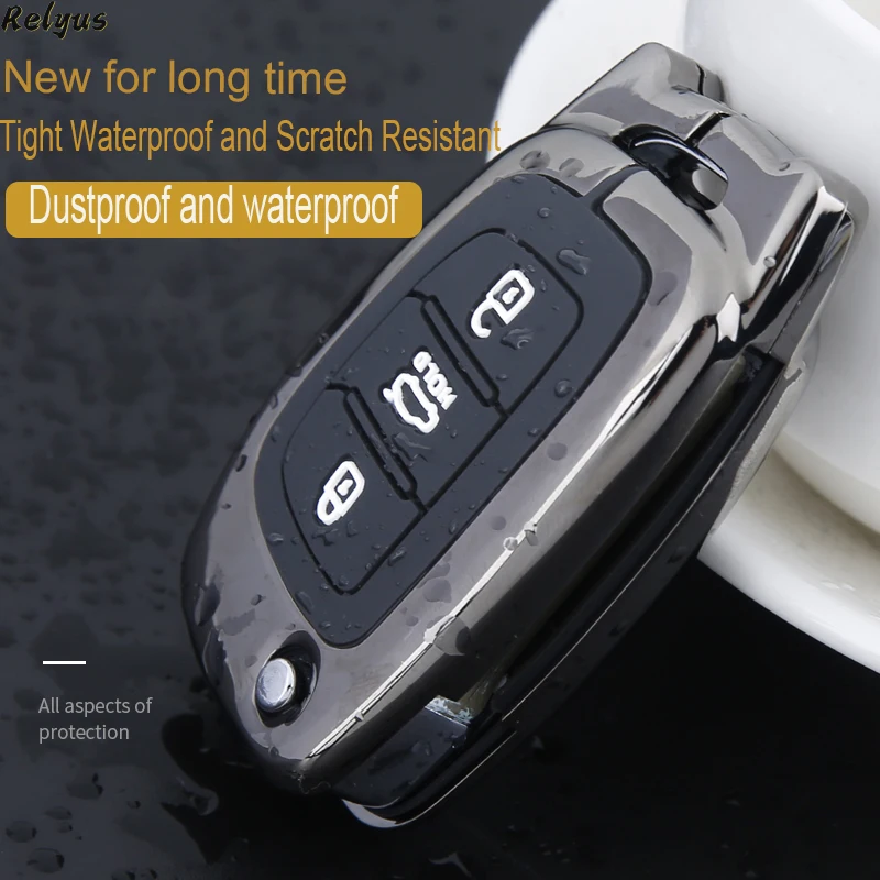 Folding Metal Car Remote Key Case Cover For Hyundai Creta I20 Tucson Elantra Santa Fe Solaris ix35 ix45 Keychain  Accessories