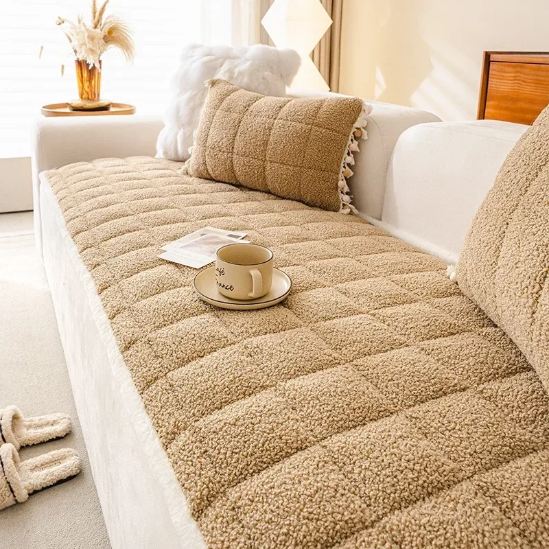 Thickening in Winter Fixed Anti Slip Sofa Cushion Straight Seat Cushion Dustproof Wear-resistant Machine Washable Anti-pilling