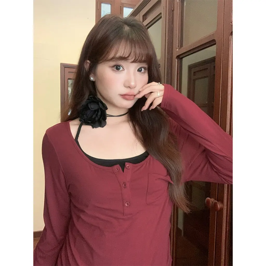 

Осеннее элегантное красное платье-рубашка больших размеров, комплект из двух предметов, повседневный утягивающий вид, легко сочетается на подтяжках