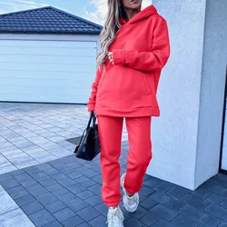 Fashion Long Sleeve Tops Suit Female Outfit Sportswear Hoodies Set 2 Piece Set Women Tracksuit Hooded Sweatshirt Pants Sets