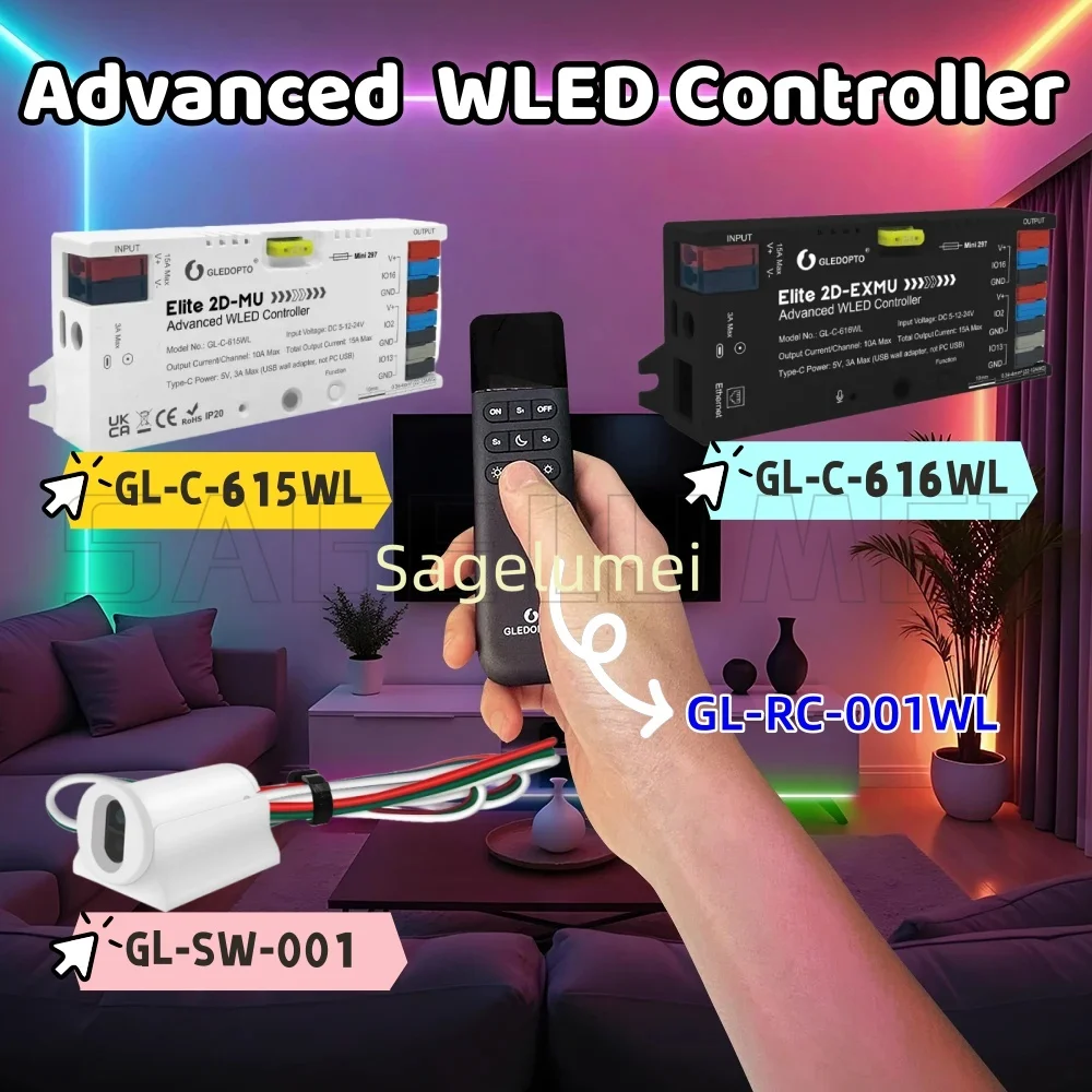 

Elite Advanced ESP32 WLED LED Controller GLEDOPTO Ethernet Music Reactive Energy Save Relay 20A Fuse DIY Dynamic Light Digital