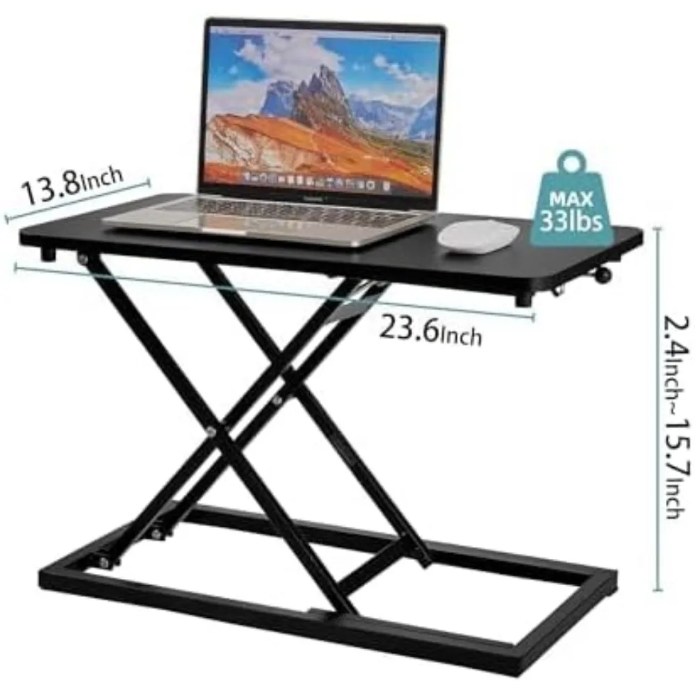 Conversor de mesa em pé na mesa, Levantador de mesa em pé, Altura ajustável Table Top, Adequado para laptop, Preto fosco