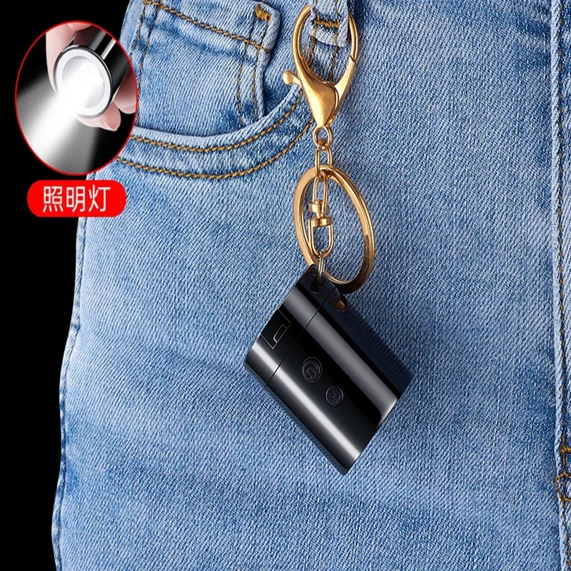 Electronic Flameless Windproof Portable Keychain Pendant Lighter USB Charging Lighter LED Lighting Flashlight Cigarette Lighter