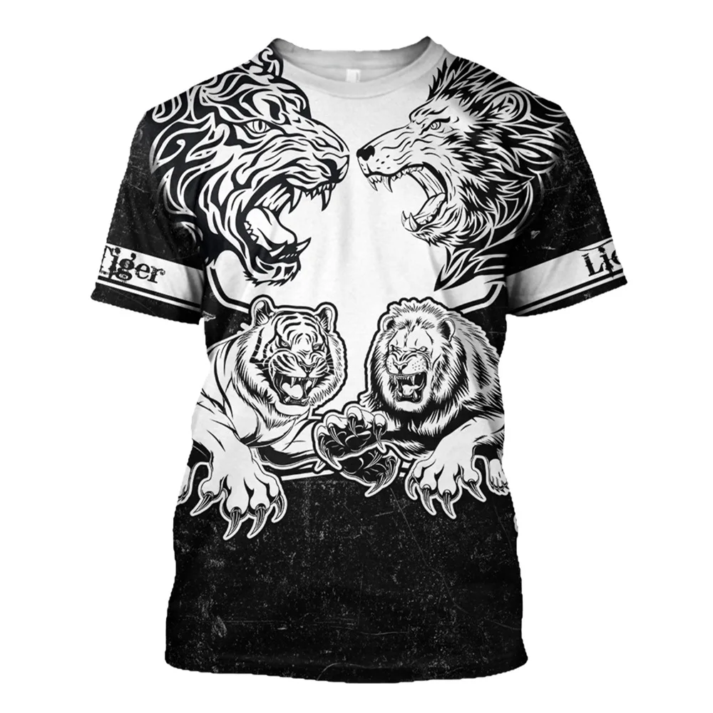 Tiger Men's Short Sleeve Crew Neck T-shirt Summer Outdoor Special Casual Comfort Tops Harajuku  Woman S-7XL