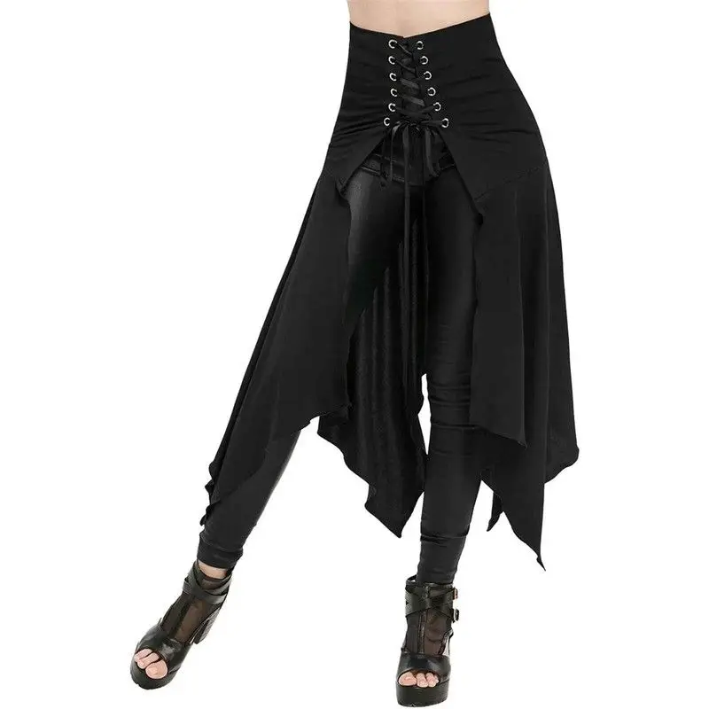 Fashion 2024 Medieval Women's Skirt Vintage Irregular Halloween Costume H-Shape Bat Style mid Waist PVC Fabric Embroidery