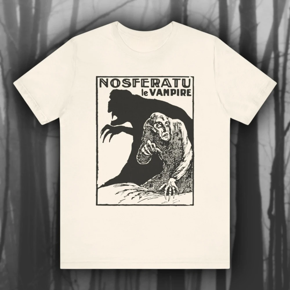 Nosferatu the first silent horror classic film T-shirt with retro gothic art style unisex streetwear suitable for all seasons