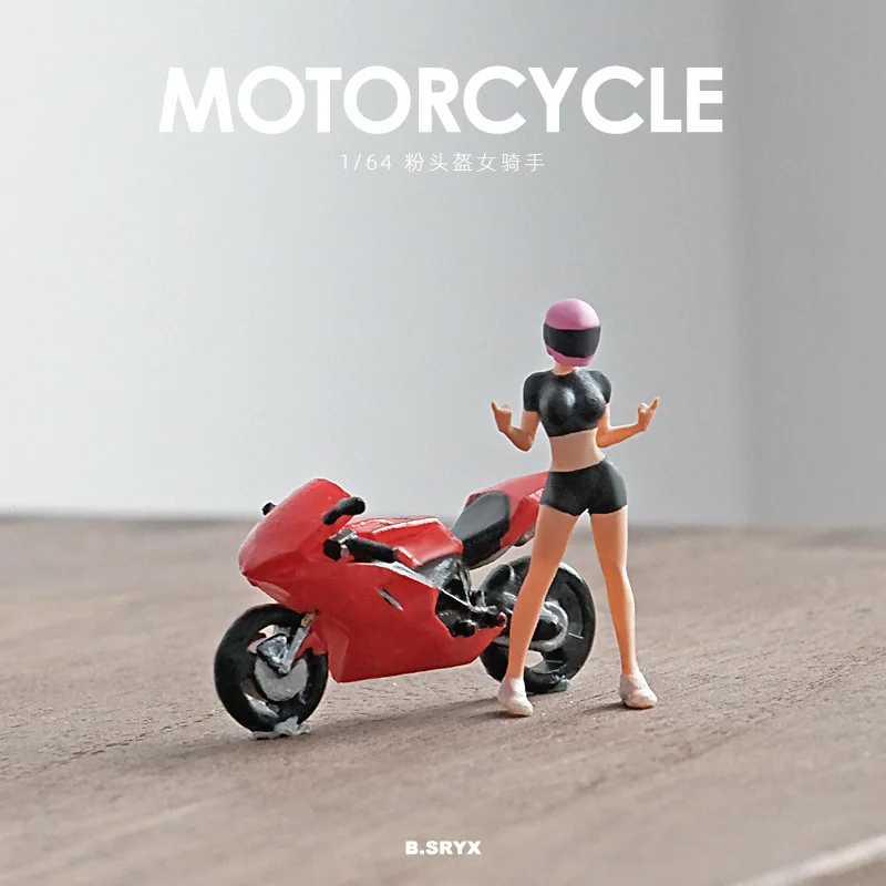 1/64 Miniatur Männlich Weiblich Racer Motorrad Puppe Modell Mini Figur Szene Landschaft Kleine Fotografie Prop Display Dekor