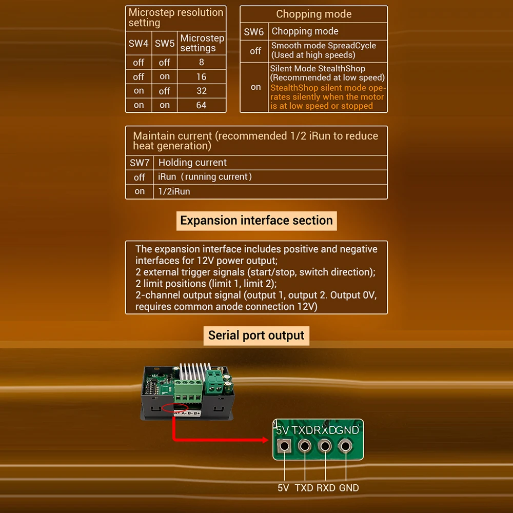 Hochleistungs-Stepper-Motor-Treiber SMC04 SMC02 All-in-One 42 57 Stepper-Motor Vorwärts-Rückwärts-Steuerung TTL-Serielle Kommunikation – Detail 5