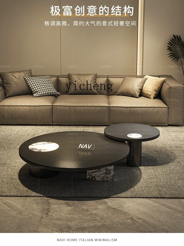 TQH rock slab coffee table designer living room size round coffee table household high-end retro coffee table set