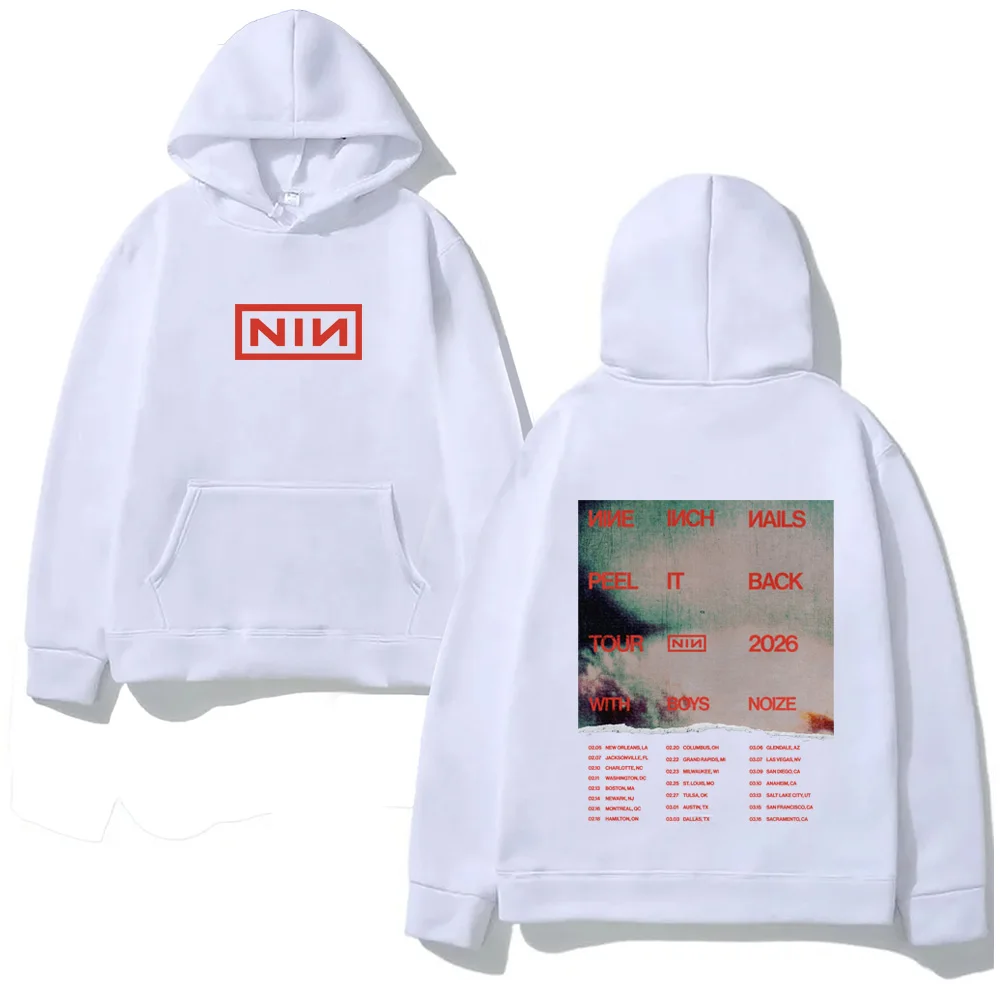 

Nine Inch Nails PEEL IT BACK Tour2026 Толстовка с капюшоном в стиле гранж с карманами, флисовая удобная толстовка, одежда, пуловеры высокого качества