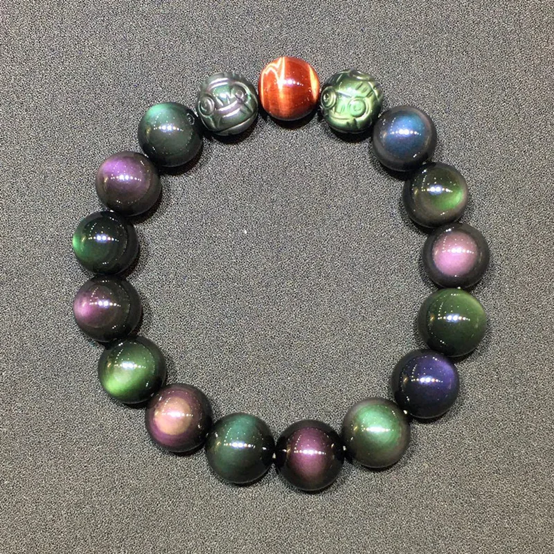New Natural Rainbow Double Eye Obsidian Bracelet Pi Xiu Dynamic Jewelry Holiday Gift