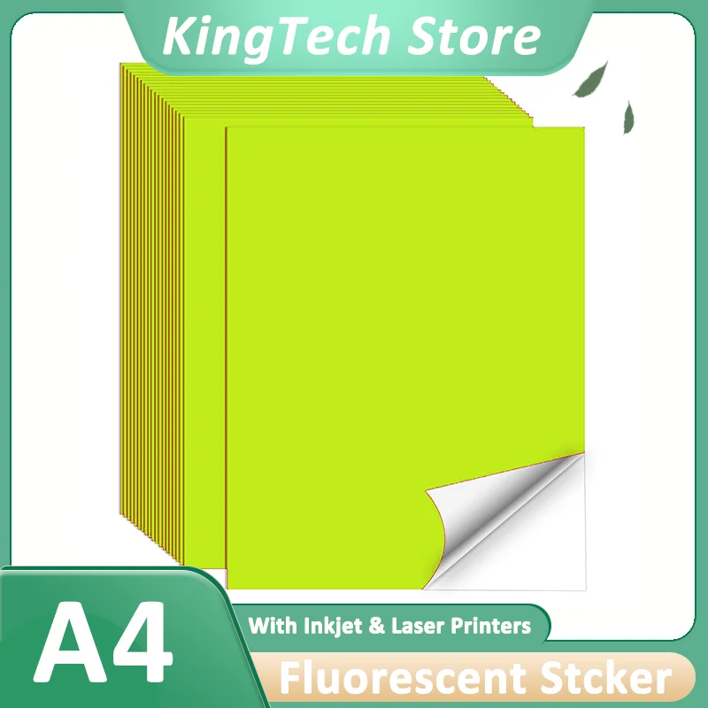 A4 Yellow Matte Self-Adhesive Craft Sticker Paper, Fluorescent Printable Writable Label Sheet for DIY Scrapbooking