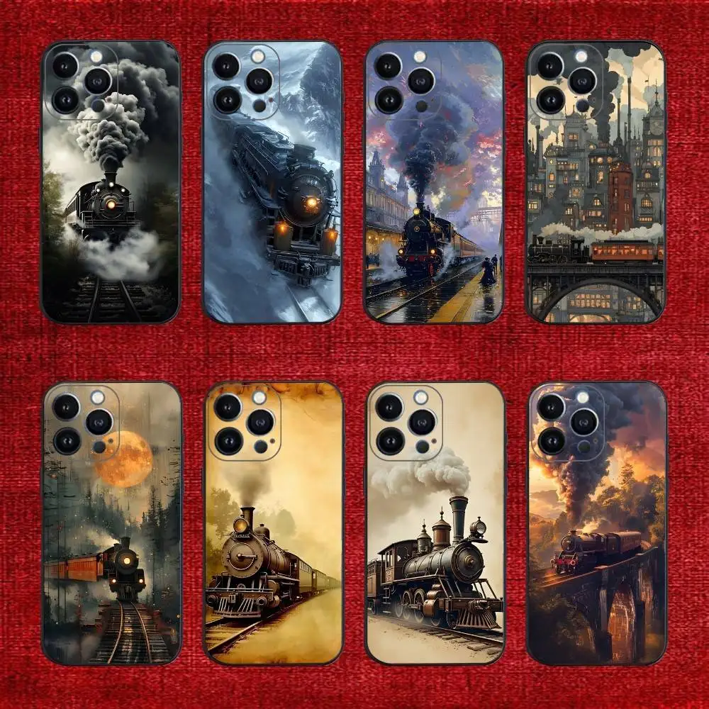 

Classic Steam Train Railway Phone Case For iPhone 17,16,15,14,13,12,11,Pro,X,XS,Max,XR,Plus,Mini Soft Black Cover