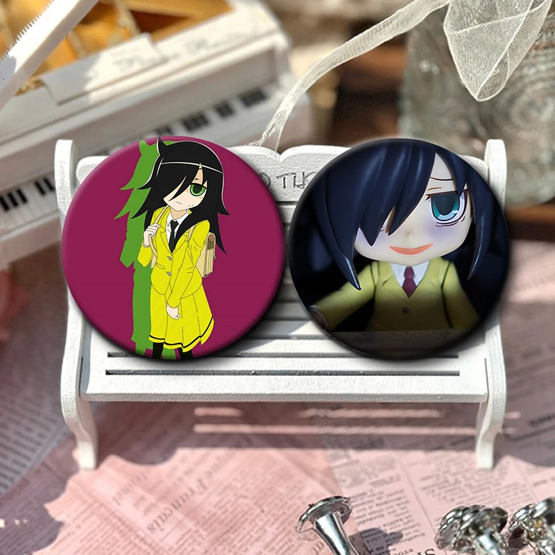 Cute Anime Figure Watamote Tomoko Kuroki Button Pin Cartoon Cosplay Badge Dakimakura Brooch Hat Clothing Bag Accessories Gifts