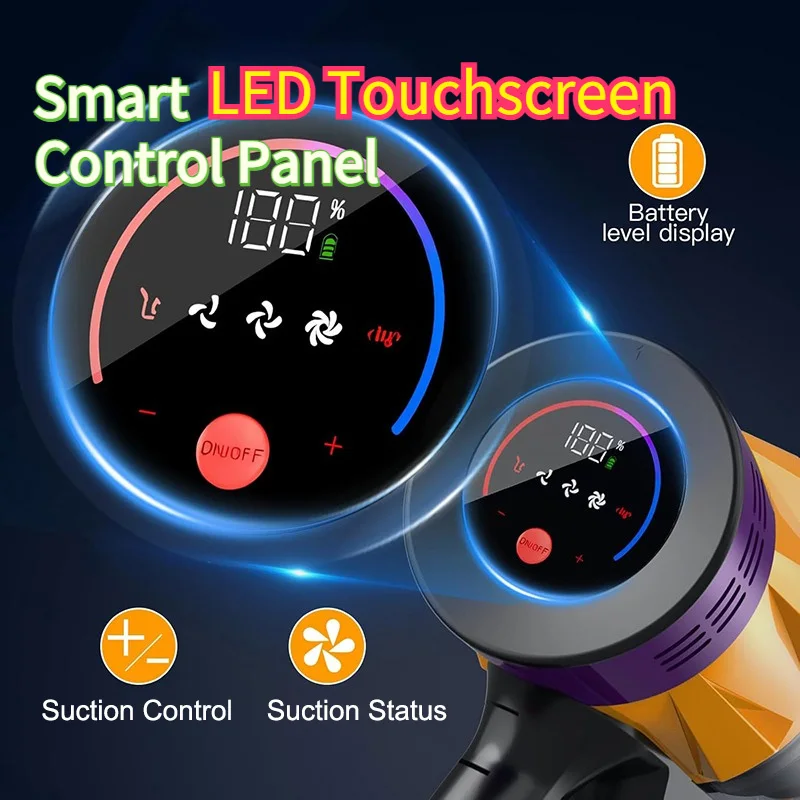 50000Pa 550W 무선 진공 청소기, 탈착식 배터리, 40분 휴대용 스위퍼 기계, LED 터치스크린, 가정용 먼지 청소기
