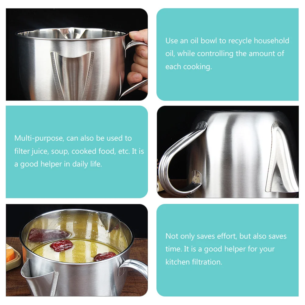 

Stainless Steel Oil Filter Pot with Handle for Kitchen Use Multi-Function Grease Fat Separator Soup Strainer Household Oil
