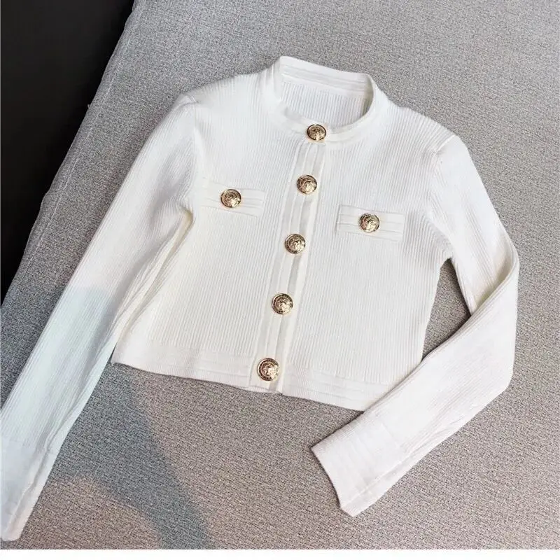 Korobov Elegant OL Long Sleeve O Neck Women Sweaters 2022 New Autumn Winter Button Korean Fashion Cropped Cardigan Suéteres