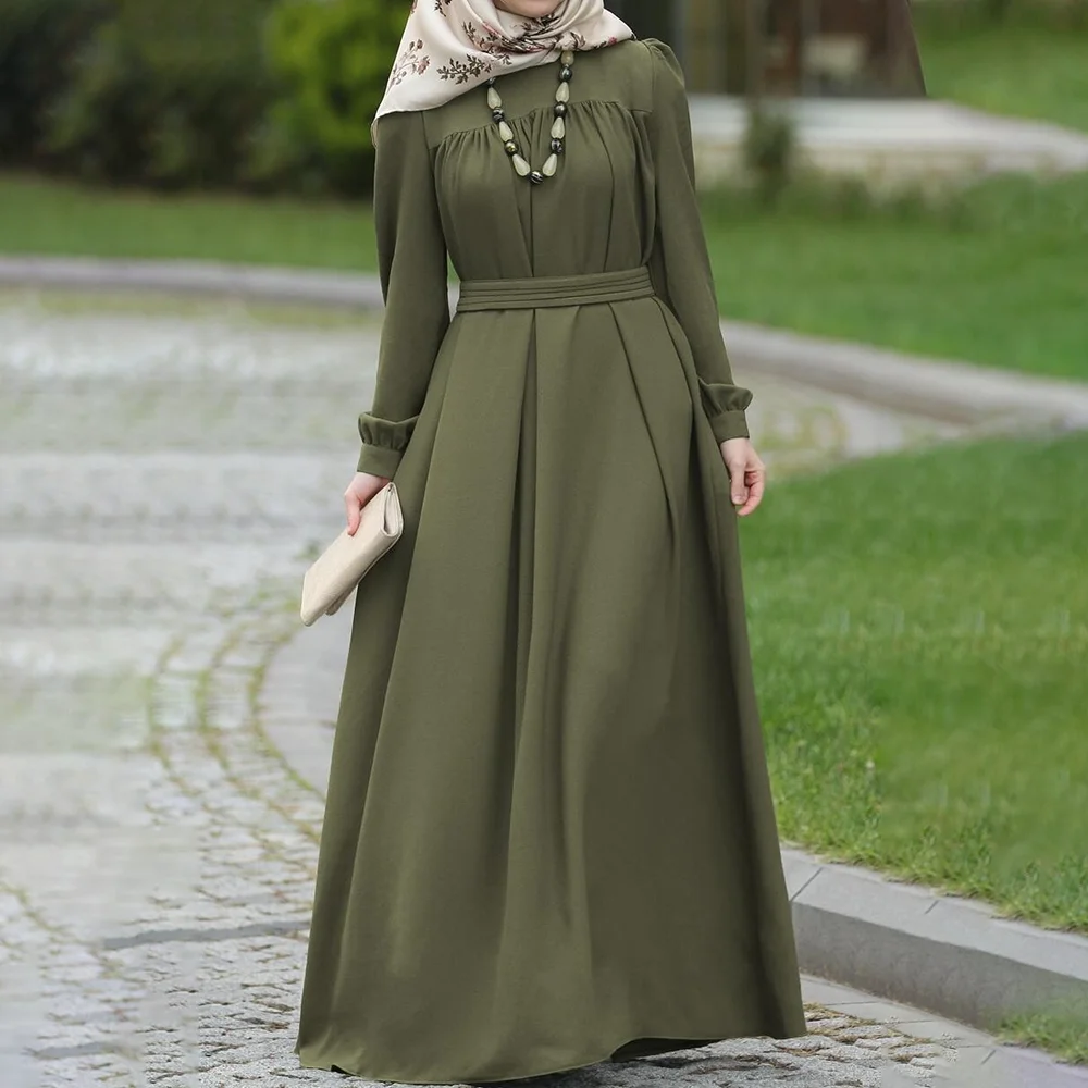 

Fashion Green Mother's Dresses Casual Simple Round Neck Full Sleeves A-Line Ankle Length Gown Daily Home Family Party Clothes