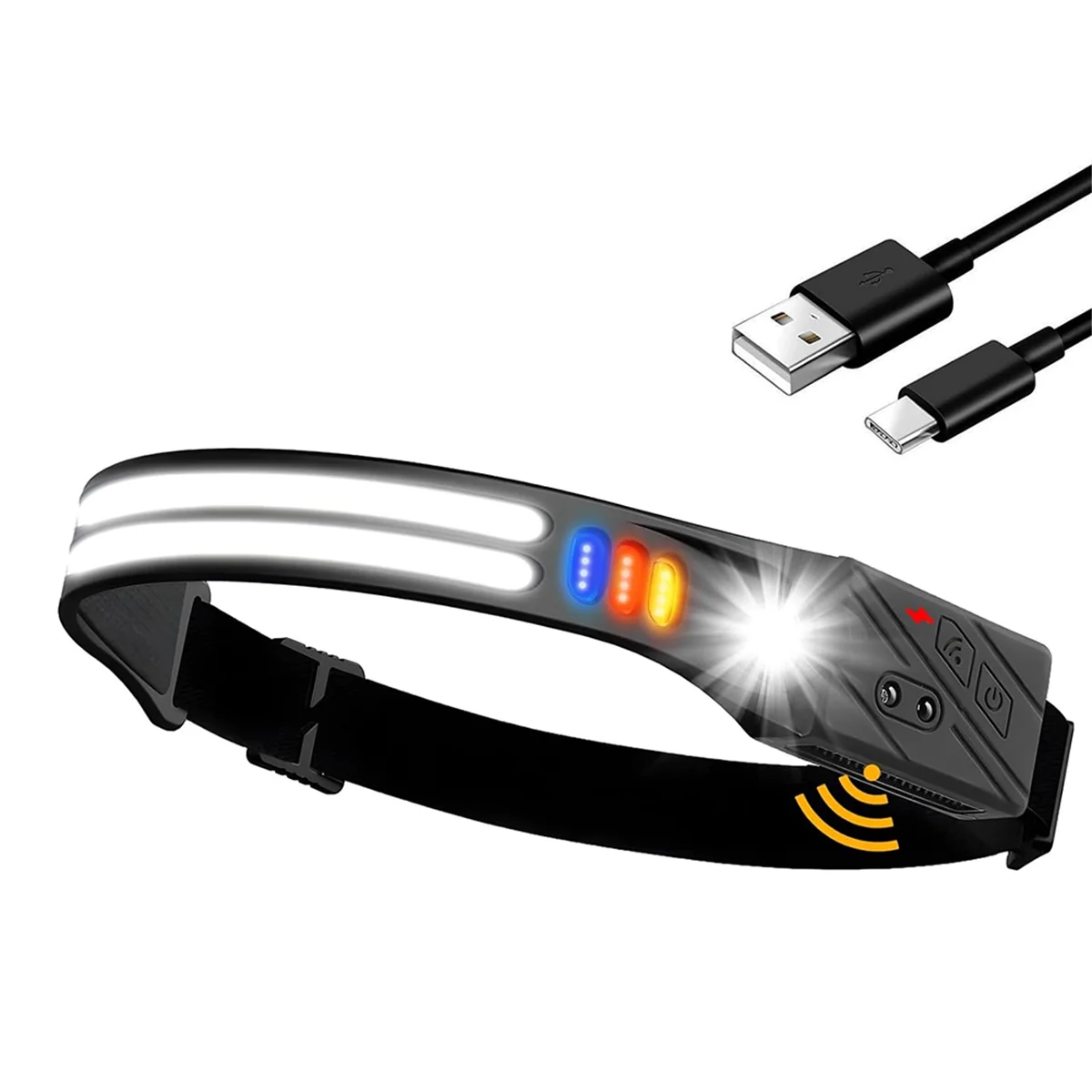 A71P 1200mAh 充電式ヘッドランプフラッシュライト、LED センサーヘッドランプ夜釣りヘッドライト屋外キャンプランニング用